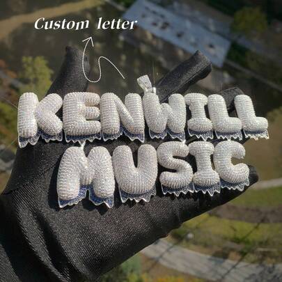 1pc Customized Name & Number Waterdrop Letter Rhinestone Decor Brass Cubic Zirconia Shiny Hip Hop Pendant Necklace For Men