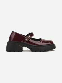 Mary Jane Shoes With Thick Soles And Strap - Red - View 3
