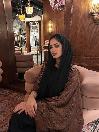 Women's Muslim Shiny Brown Abaya – Metallic Long Robe Dress For Modest Fashion Wear