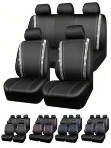 9pcs Glitter Diamond Car Seat Covers, 4pcs Glitter Diamond Car Foot Mats, Glitter Rhinestones Non-Slip PVC Set For SUV/Truck/Car (Complete Front And Rear, Waterproof All-Weather Interior Protection) - A款 - 查看 11