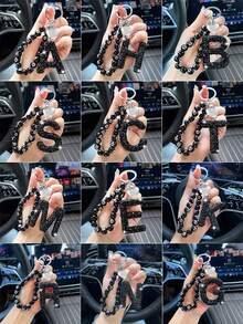 高级黑色字母黑色八字包吊坠、台球爱好者吊坠、闪亮水钻字母钥匙扣 - 幸运水晶吊坠、闪亮合金包包和背包吊饰 - 生日和特殊场合的完美礼物、钥匙链环包包背包吊饰汽车挂件女士女孩礼物、钱包和手提包配件 - 彩色 - 查看 2