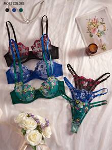 女士性感内衣三件套，混色，性感大胆女士文胸套装 - 彩色 - 查看 3