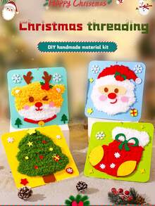 1pc DIY Sewing Craft Kit For Kids, Christmas Handmade Toys, Christmas Small Gifts, Santa Claus, Snowman, Christmas Tree, Reindeer, Gingerbread Man, Creative Cartoon, Knitted Embroidery Painting, Material Pack, Educational DIY Craft Kit,Diy,Embroidery Kit,Embroidery