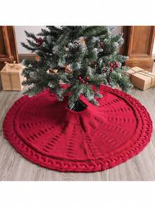 1pc Christmas Tree Skirt, Red Beige Knitted Holiday Tree Bottom Cover, Festive Round Rug, Classic Christmas Decoration, Warm Winter Home Decoration, Suitable For Living Room, Fireplace, Office, Holiday Celebration, Christmas Tree Bottom Decoration, Indoor Holiday Decoration Christmas Decorations Room Decor