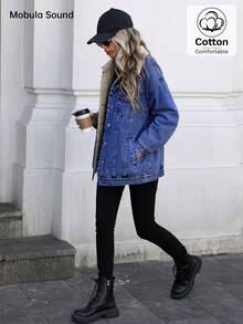 Mobula Sound# 休闲运动时尚女装春秋冬羊毛防风外套 蓝色 Y2K 大学生风 青年女性 - 炒花深藍 - 查看 4