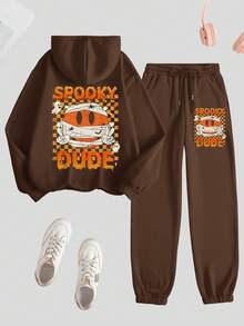 2 Pieces Hoodie + Sweatpants Set, Customized Personalized Thanksgiving Gift, Christmas Gift - Coffee Brown - View 2