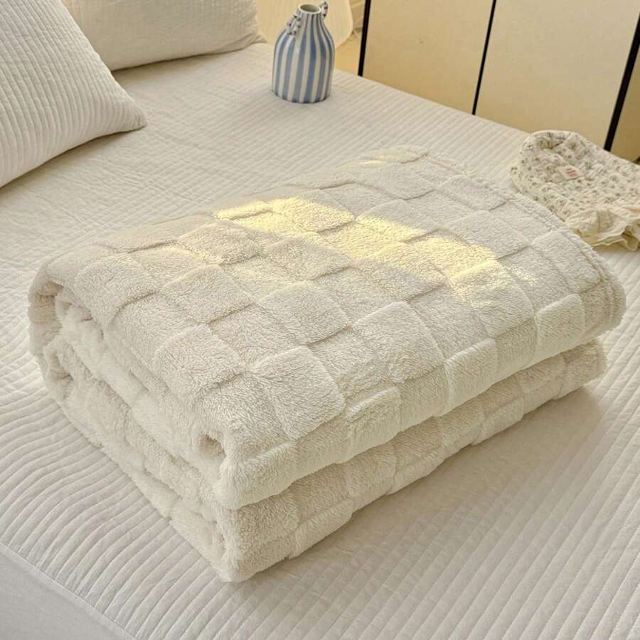 Manta de forro polar, elegante, acogedora, ligera y lisa, ideal para sofá, cama, hogar, oficina, viajes y más. - Blanco - Ver 1