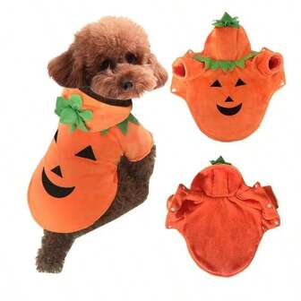 1pc Pet Pumpkin Hooded Warm Clothing For Autumn/Winter