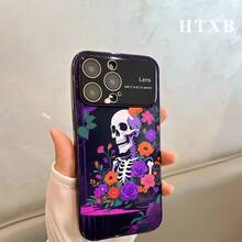 Teléfono con estampado de calavera y flores moradas electrochapado | AG Frosted Large View Window 2 en 1 17 17 Pro 17 Pro 16 Pro 16 Pro 16 Plus 16 15 Pro 15 Pro 15 Plus 15 14 Pro 14 Pro 14 Plus 14 13 Pro 13 Pro 13 12 Pro 12 Pro 12 Series, Funda para teléfono, funda para dispositivo, diseño floral, funda premium y duradera, funda protectora, entusiastas de la tecnología, seguidores - Negro - Ver 6