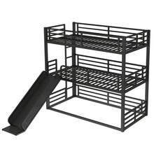 Twin XL Over Twin XL Over Twin XL Bunk Bed With Slide, Metal Triple Bunk Bed With Safety Guardrails, Heavy-Duty Bunk Bed With Noise-Reduced Design, Black - 1 - Xem 12