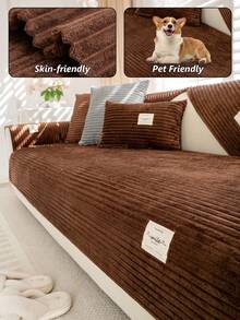 1PC Flannel Pinstripe Labeled Sofa Cushion - Non-Slip Pet-Friendly Seat Pad For 1/2/3/4-Seater Modular Sectionals, Minimalist Premium Cover With Multi-Size & Color Options