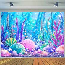 2D 1pc Vibrant Underwater Glow Background With Purple And Blue Seaweed - Ideal For Garden, Outdoor Weddings, Birthdays And Christmas, Available In Multiple Sizes - Durable Polyester, No Power Needed, Underwater Decor