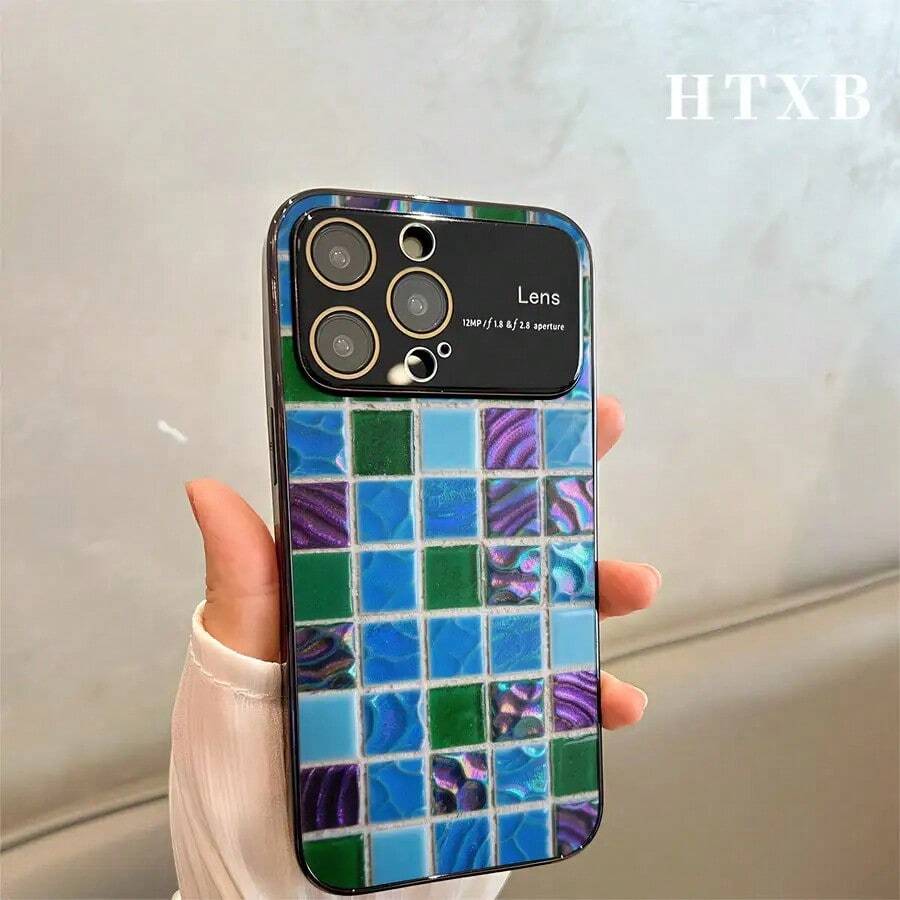 Teléfono Patrón de cuadrícula colorido Galvanizado | AG Esmerilado Ventana de visión grande 2 en 1 17 17 17 Pro 17 Pro 16 Pro 16 Pro 16 Plus 16 15 Pro 15 Pro 15 Plus 15 14 Pro 14 Pro 14 Plus 14 13 Pro 13 Pro 13 12 Pro 12 Pro 12 Series - Negro - Ver 1