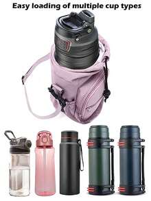 1pc Women's Insulated Water Bottle Bag With Lanyard - Phone Pouch, Water Bottle Holder, Backpack, Handbag, Multiple Colors Available, Adjustable Shoulder Strap And Multi-Compartment Design, Black Outdoor Backpack Suitable For Hiking, Camping, Activities, Fashionable Leak-Proof Water Bottle Storage Bag With Secure Zipper Pocket. - Multiple Colors - View 6