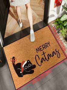 1pc New Holiday Decor - Christmas - Cute Cat Print Pattern Small Rug - 100% Polyester Material, Machine Washable Durable, Stain Resistant, Quick Drying, Suitable As Indoor Doormat