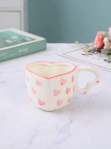 1 件流行手绘心形马克杯，创意心形手柄陶瓷杯，可爱拿铁咖啡杯适合家庭、牛奶、早餐、聚会、下午茶、浪漫情侣、独特女孩杯 - 彩色 - 查看 15