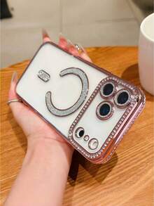 粉色奢华时尚闪亮钻石透明手机壳，兼容 11 12 13 14 15 16 17 Air 16 Plus Pro Max，磁吸无线充电后盖[2025新款设计] - 粉色 - 查看 15