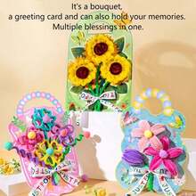 Handmade DIY Flower Greeting Cards, Festival Gift Cards. The Back Of The Cards Can Be Customized With Blessings. Suitable For Birthday, Mother's Day, Father's Day, Valentine's Day And Other Festivals. Three Sets Are Available.