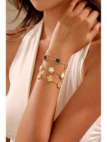 Four Leaf Clover Bracelet Set Women - 3Pcs 18K Gold Plated Flower Lucky 4 Leaf Link Bracelet Jewelry Women Van CleefA Valentine's Day 0R2X - 1 - 查看 5