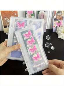 1pc偶像照片卡收藏册-4口袋塑料长方形照片套装含10本套装ins简约磨砂相册蘑菇扣活页竖版生活四格卡片册明星追星小卡片票据收纳册