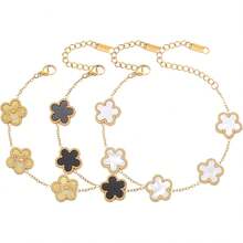 Four Leaf Clover Bracelet Set Women - 3Pcs 18K Gold Plated Flower Lucky 4 Leaf Link Bracelet Jewelry Women Van CleefA Valentine's Day 0R2X - 1 - 查看 7