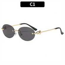 1 Piece/Set New Metal Frameless Oval UV-Protective Sunglasses Ins Summer Outdoor Sunglasses Personalized Sunglasses - 金框灰板 - 查看 1