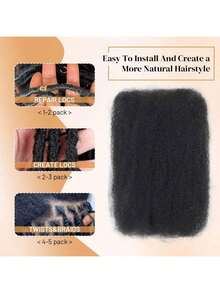 8-Inch Afro Bulk Hair For Micro Twist-3pcs Natural Black Synthetic Afro Kinky Curly Braiding Hair For Loc Repair Micro Locs Springy Twist Crochet Hair