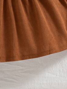 Herbst/Winter Baby Mädchen süßer Rundhals brauner Flügelärmel Rüschen Langarm Top mit brauner Schleife Deko & brauner Vintage Stil Rock