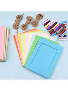 21pcs/Set Vintage Paper Photo Frames With Flag Banner Clips, Home Decor For Wedding, Anniversary, Birthday, Holiday Party, Desktop DIY Decoration (10 Frames + 10 Clips + 1 Jute Rope)