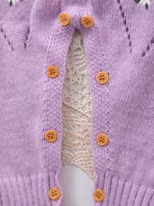Baby Girl Casual Embroidered Long Sleeve Knitted Jumpsuit, Autumn/Winter - Mauve Purple - View 7