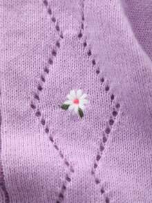 Baby Girl Casual Embroidered Long Sleeve Knitted Jumpsuit, Autumn/Winter - Mauve Purple - View 6
