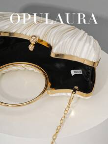 OpulAura 女士金属奢华晚装手拿包，优雅皮革派对手提包，闪光正式手拿包，适合礼服、舞会、婚礼、伴娘、生日礼服配饰 - 杏色 - 查看 7