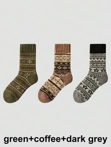 1/3/5 pares de calcetines de lana gruesa vintage de media pantorrilla, aptos para uso diario o regalo, otoño/invierno - Multicolor - Ver 19