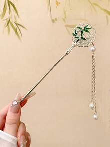 1pc Elegant Chinese Style Floral Design Tassel Hair Stick, Traditional Hair Accessory Suitable For Women's Daily And Party Wear