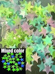 100 Pieces 3cm Glow In The Dark Wall Sticker, 3D Luminous, Single Color & Mixed Color, Fluorescent Decoration, 4cm Moon Luminous Wall Decal, Bright Luminous Plastic Self-Adhesive Sticker, Durable Home Art Decoration, Suitable For Home, Ceiling, Bedroom Wall, Room Decoration, Bathroom Wall Decoration. Wall Stickers Stickers Home Decor