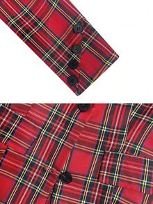 Women's Casual Christmas Plaid Single-Breasted Fitted Long Sleeve Blazer - Red - View 5