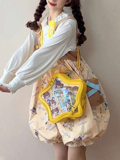1 件 Y2K 亚文化甜辣氛围多功能背包，大容量五角星独特设计单肩包，时尚斜挎包，PU 材质拉链开合，适合可爱甜美的女孩，3D 刚性宽多功能多功能透明装饰包，DIY Ita 包，适合大学生、旅行、购物、漫画大会、派对、通勤、搭配洛丽塔公主裙、JK 制服、角色扮演等。