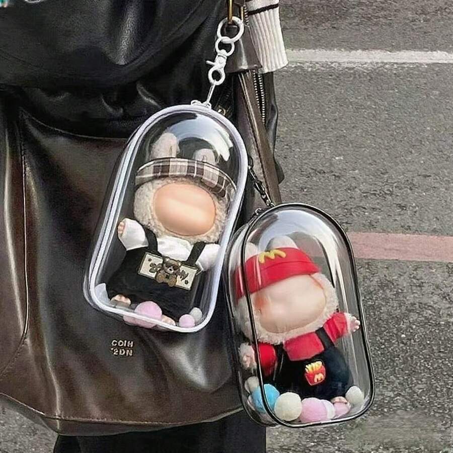 1个19厘米透明拉链收纳袋，娃娃收纳袋，PVC材质，带钥匙扣[仅袋子，钥匙扣款式随机] - 彩色 - 查看 1