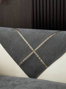 1pc Gray Sofa Throw Blanket With Contrast Color Ribbon, Modern Polyester Sofa Cover, Mult - Dark Grey - View 10