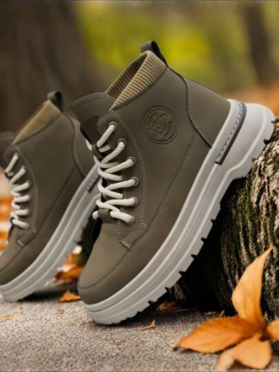 Zapatos de talla grande para hombres, botas casuales, zapatos de trabajo, botas de trabajo de caña alta, botas para exteriores, zapatos para senderismo, botas de cuero, amarillo