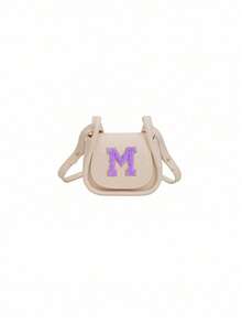 迷你休闲百搭简约纯色DIY PU材质斜跨单肩包，印有26个A-Z字母。您可以把它想象成一个口红零钱包，可以单肩背或斜挎。适合外出上学、旅行购物时使用。圣诞节、感恩节、周五的礼物。最佳礼物。 - 米色+紫色字母 - 查看 11