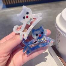 Pinza de pelo de acetato con garra de gato de dibujos animados y cristales, accesorio de pelo dulce para niñas