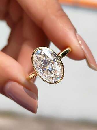 1 pieza Anillo de plata de ley S925 con circonita oval, elegante y exquisito para mujeres, anillo de compromiso y boda, joyería nupcial fina como regalo de aniversario o cumpleaños