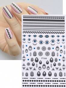 2 PIEZAS Diseños de uñas con ojo malvado negro y azul Pegatinas de arte de uñas 3D autoadhesivas Calcomanías Decoración de manicura Patrón de línea geométrica Accesorios de arte de uñas - Multicolor - Ver 2