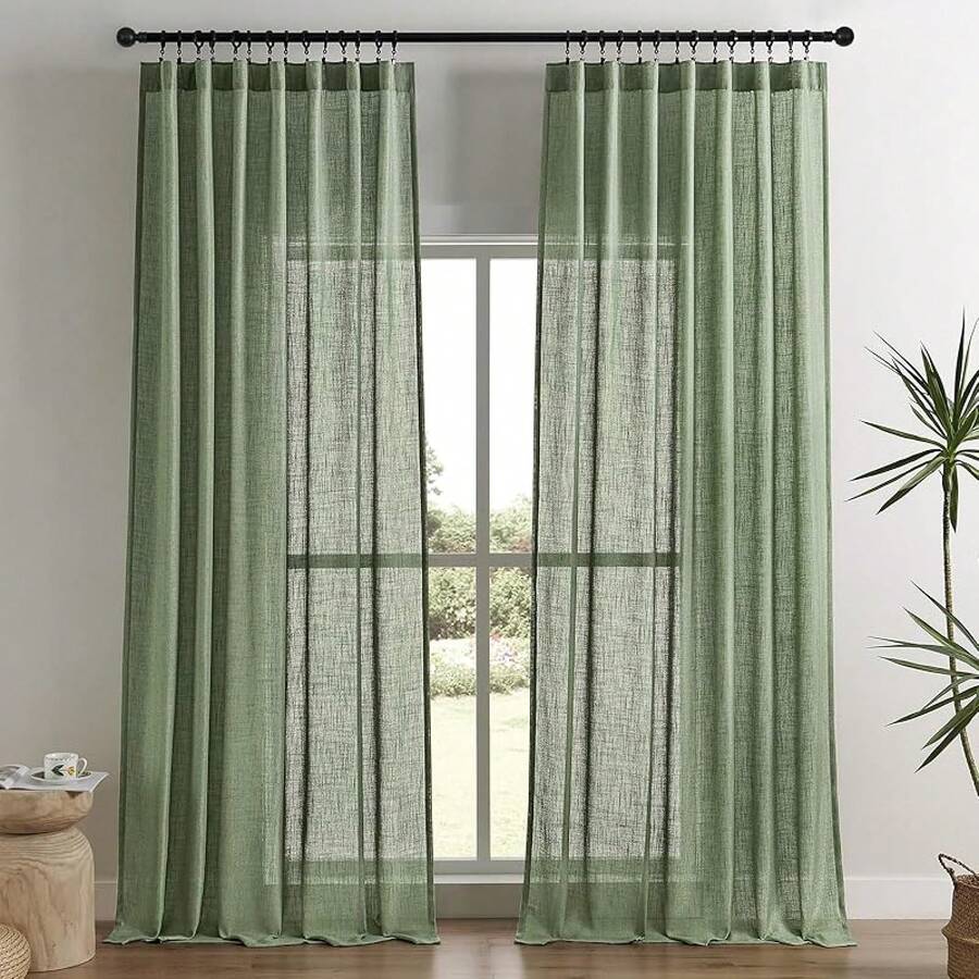 Sheer Curtains 84 Inches Long, White Curtains Living Room 2 Panels Set, Linen Curtains Window Privacy With Filtering (W52 X L84 Inch, Linen), Home Decor - 帶領 - 查看 1