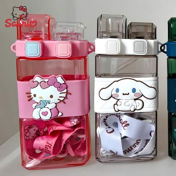 Sanrio 17.58 Oz Large Capacity Straw Water Bottle - PPSU, Cute Kuromi And My Melody Design, Suitable For Portable Travel, Fitness, Camping - 1pc
