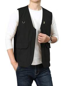 Men's Casual Outdoor Cotton Vest Lightweight Breathable Multi-Pocket Fishing Travel Vests OutwearChristmas IQWV - 04-黑色 - 查看 1