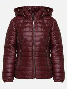 Quilted Jacket With A Detachable Hood And Elasticated Sleeves - Burgundy - View 6