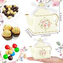 D50 Pcs Tea Party Favor Boxes Tea Party Decorations Vintage Floral Teapot Box Flower Teapot Candy Gift Case For Women Spring Garden Wedding Bridal Shower Birthday Light Yellow10 - 淺黃色 - 查看 2