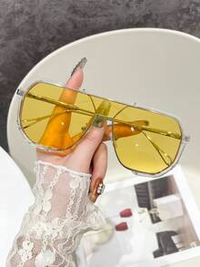 1 副复古方形男女通用金属装饰眼镜，适合街头风格、旅行、驾驶、运动、海滩、节日、度假、钓鱼、户外活动、郊游、派对 - 金框雙茶片 - 查看 11
